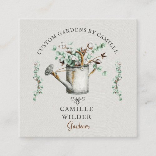 Gardener Watercolor Watering Can Square Business Card