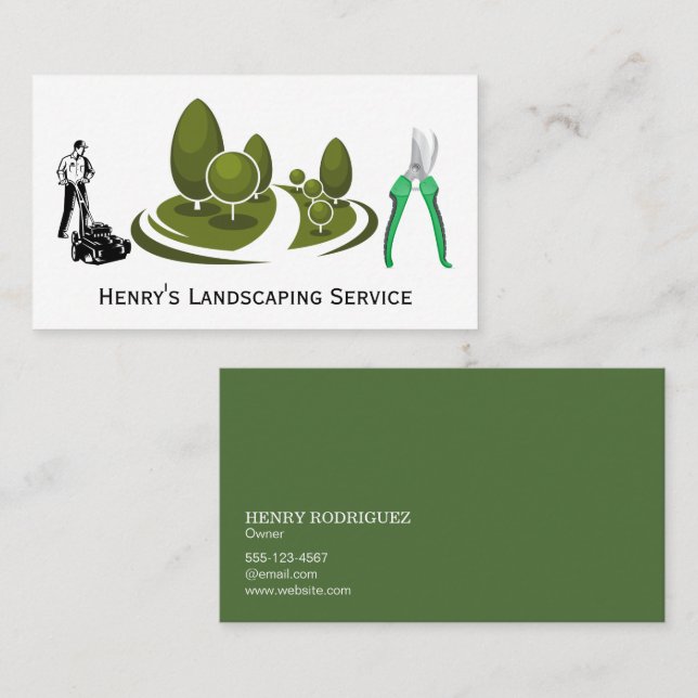 Gardener with Lawnmower | Landscaping Business Card (Front/Back)