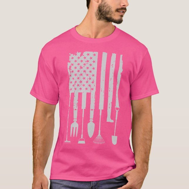Gardeners Gardening Tools American Flag 4Th Of Jul T-Shirt (Front)