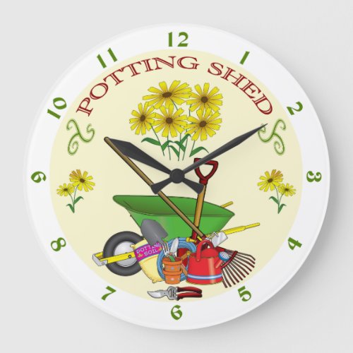 Gardeners Potting Shed Clock Garden Tools Large Clock