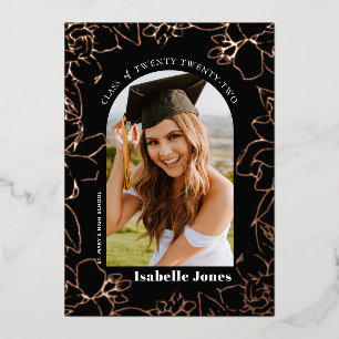 Gardenia Black Floral Arch Photo Graduation Foil Invitation