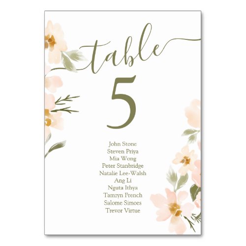 Gardenia Blush Watercolor Abstract Florals Table Number