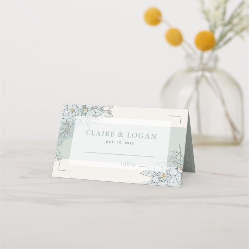 Gardenia Botanical Sage Green Modern Wedding Place Card