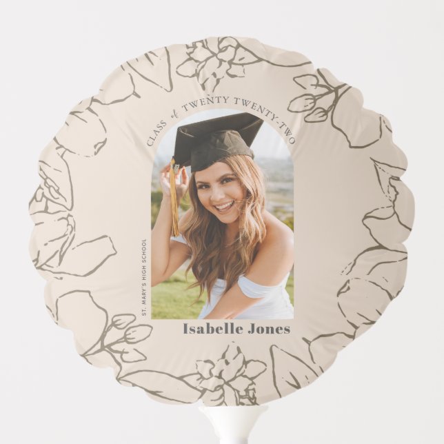 Gardenia Floral Arch Tan Photo Graduation Balloon (Front)