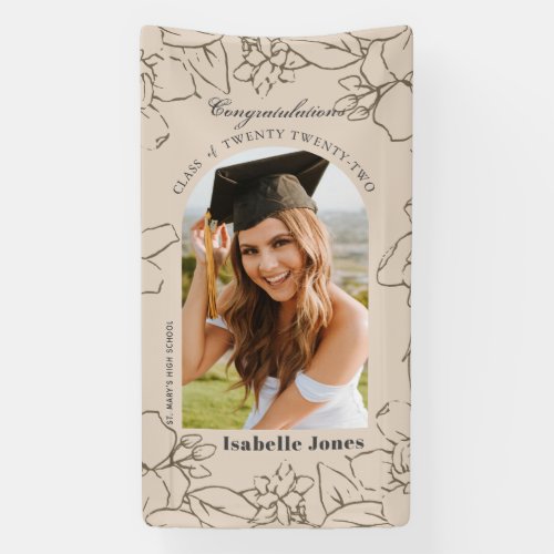 Gardenia Floral Arch Tan Photo Graduation Banner