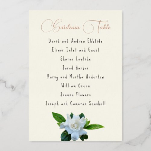 Gardenia Flowers Guest List Table Name Foil Cards