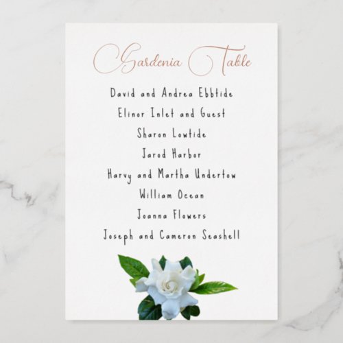 Gardenia Flowers Guest List Table Name Foil Cards