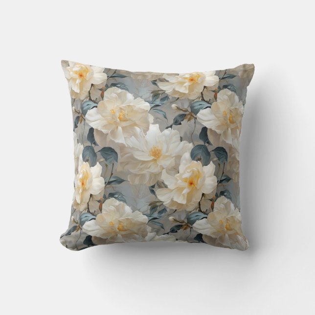 Gardenia Flowers Pattern Throw Pillow (Front)