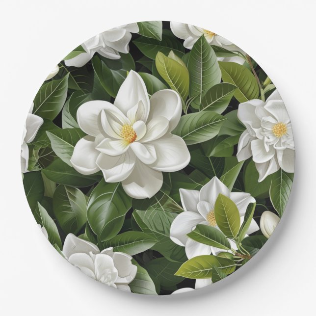 Gardenia Flowers Wrapping Paper Plates (Front)