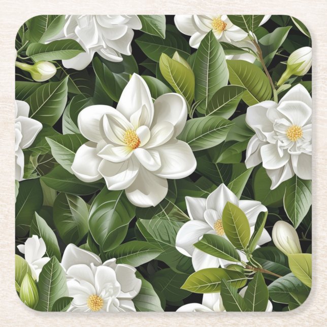 Gardenia Flowers Wrapping Paper Square Paper Coaster (Front)