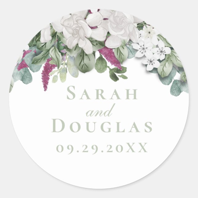 Gardenia / Snapdragon Sage Wedding Sticker (Front)