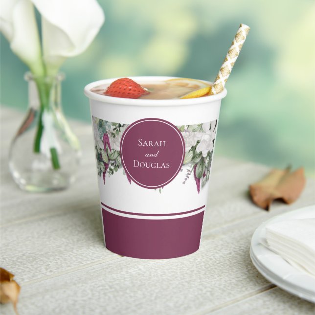 Gardenia / Snapdragon Wedding Purple Paper Cup (Insitu)