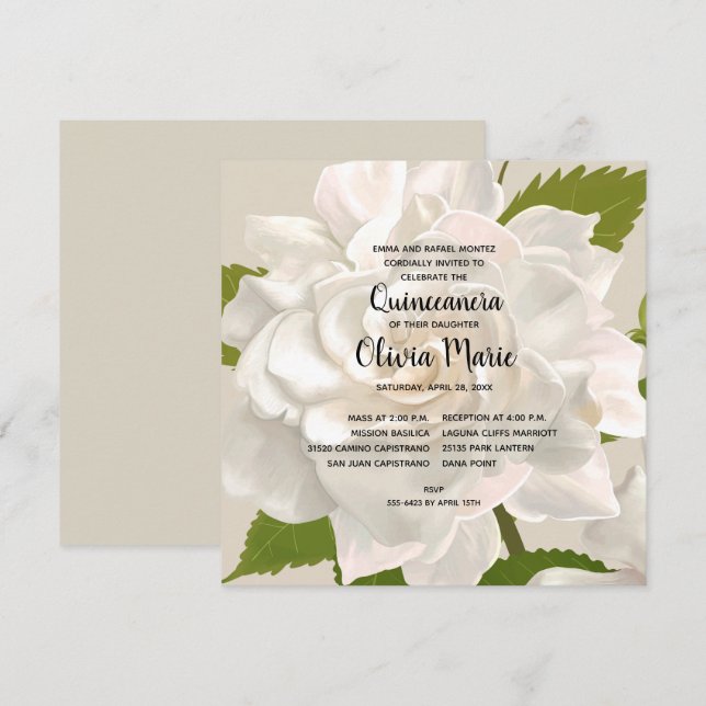 Gardenia Vintage Floral Quinceañera Invitations (Front/Back)