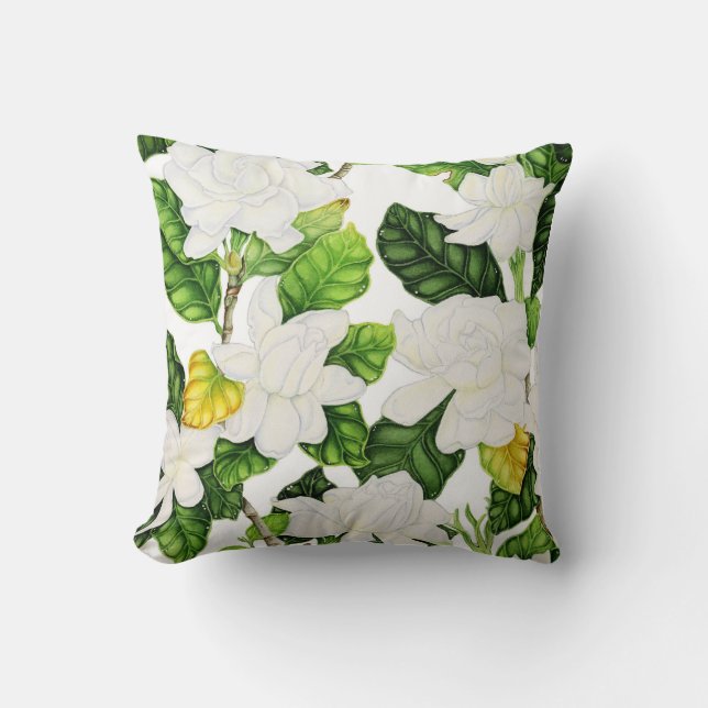Gardenia Watercolor Throw Pillow (Front)
