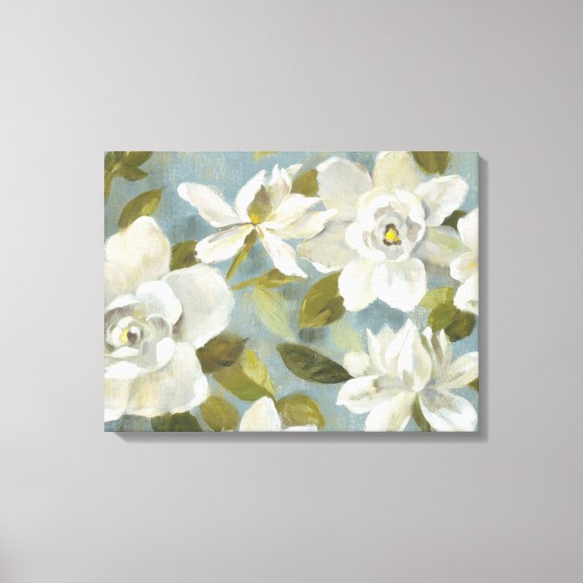 Gardenias on Slate Blue Canvas Print (Front)