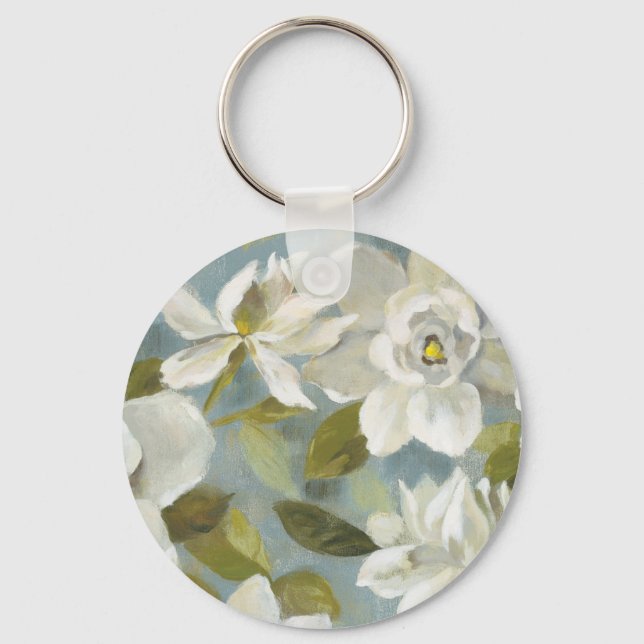Gardenias on Slate Blue Keychain (Front)