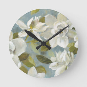 Gardenias on Slate Blue Round Clock