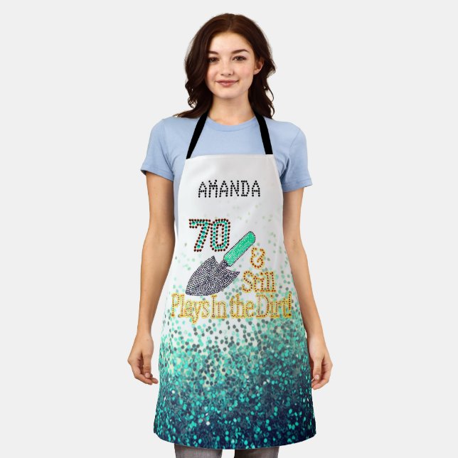 Gardening 70th B'day Personalized All-Over Print  Apron (Worn)