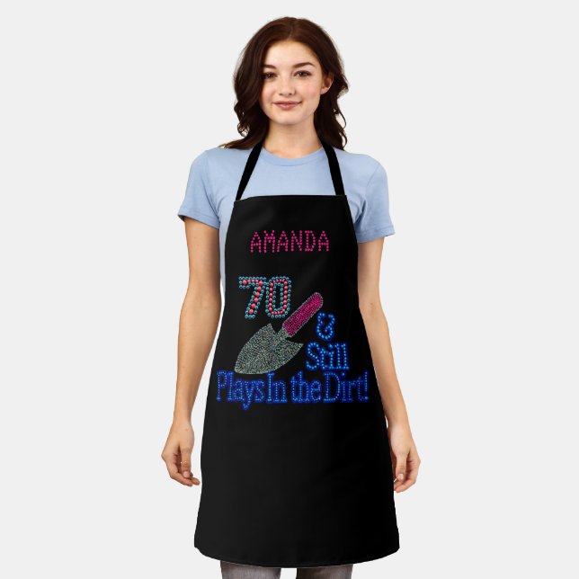 Gardening 70th B'day Personalized All-Over Print   Apron (Worn)