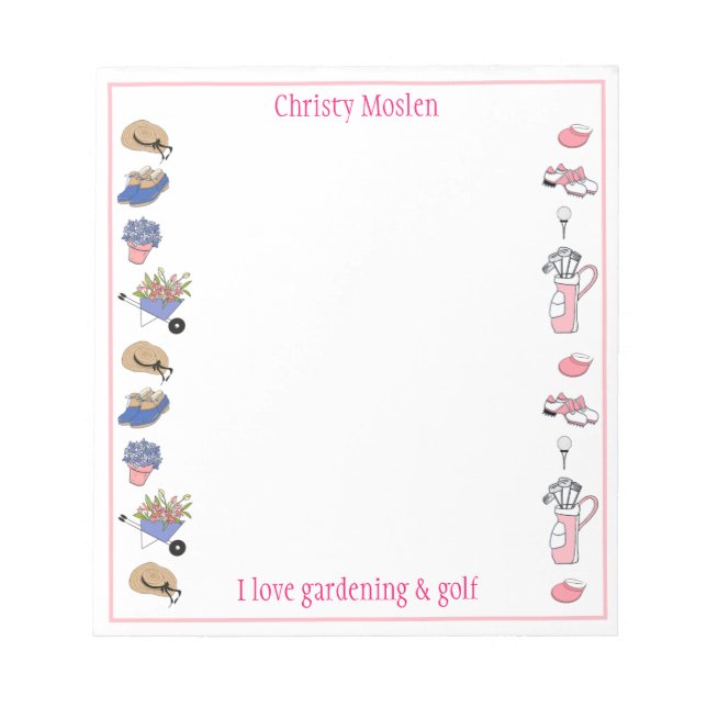 Gardening and Golf Personalized Notepad (Front)
