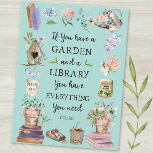Gardening and Library Quote Floral Graden Postcard