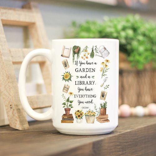 Gardening and Library Quote Sunflower and Herbs Coffee Mug