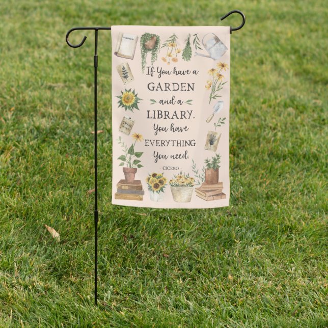 Gardening and Library Quote Sunflower and Herbs Garden Flag (In SItu)