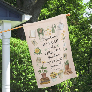 Gardening and Library Quote Sunflower and Herbs House Flag