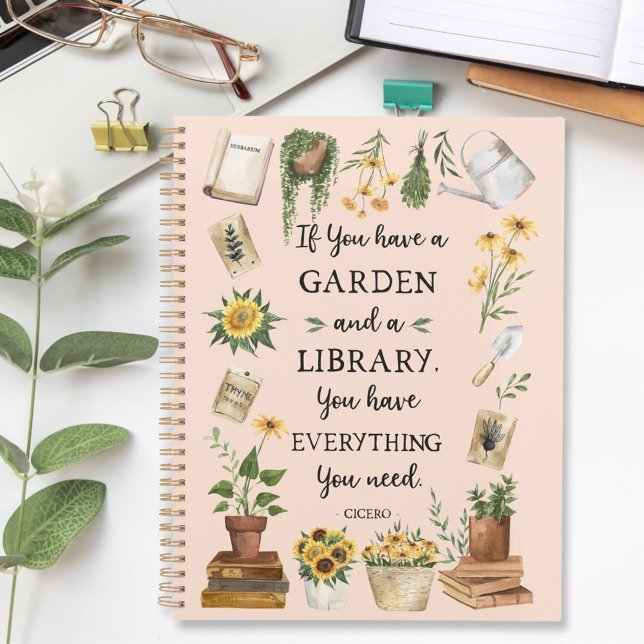 Gardening and Library Quote Sunflower and Herbs Planner (In situ)