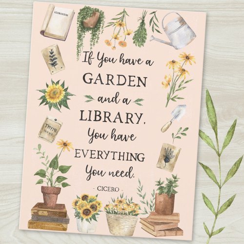 Gardening and Library Quote Sunflower and Herbs Postcard