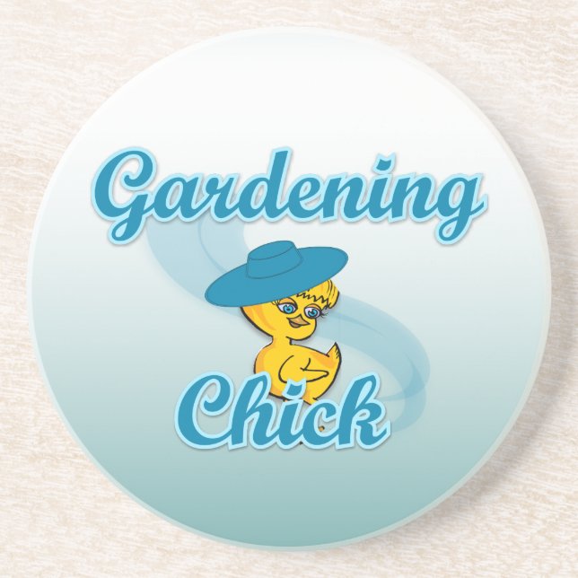 Gardening Chick #3 Sandstone Coaster (Front)