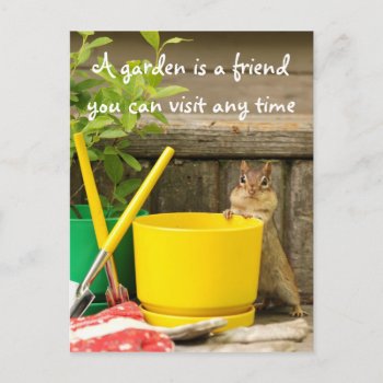 Gardening Chipmunk With Quote Postcard by Meg_Stewart at Zazzle