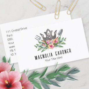 Gardening Crown Boho Chic Watercolor Tools Flowers Business Card