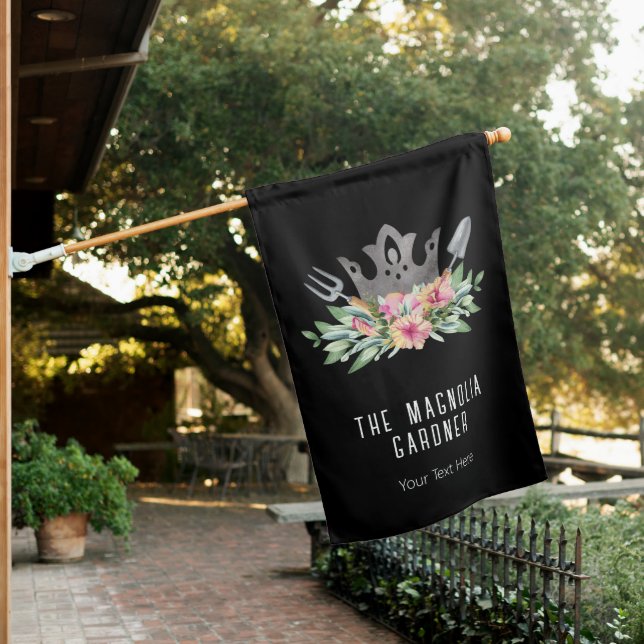 Gardening Crown Boho Chic Watercolor Tools Flowers House Flag (In SItu)