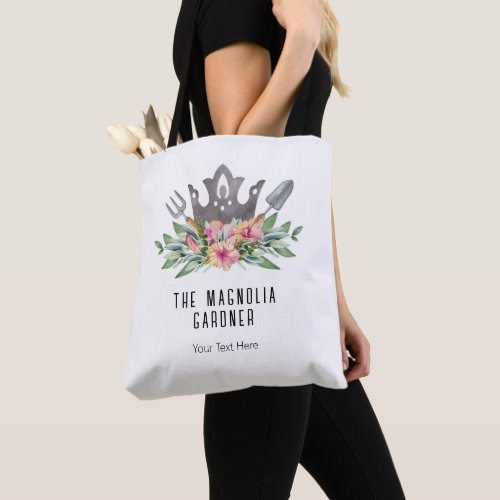 Gardening Crown Boho Chic Watercolor Tools Flowers Tote Bag