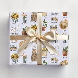Gardening Essential Watercolor Sunflower Pattern Wrapping Paper