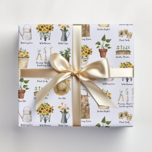 Gardening Essential Watercolor Sunflower Pattern Wrapping Paper Sheets