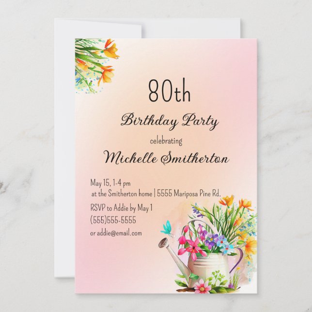 Gardening Flowers 80th Birthday Party Invitation (Front)