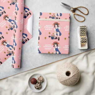 Gardening Girl Sunflowers Flower Happy Birthday Wrapping Paper