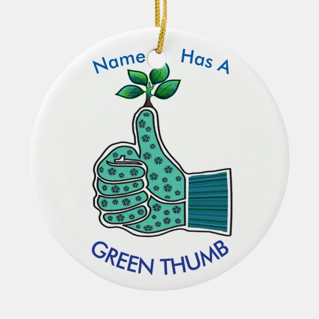 Gardening Glove with Green Thumb Ceramic Ornament (Front)