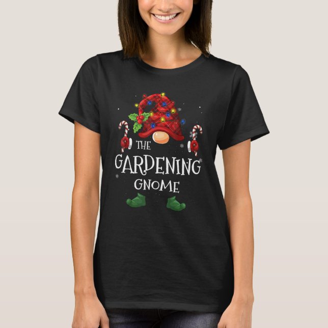 Gardening Gnome Buffalo Plaid Christmas Tree Light T-Shirt (Front)