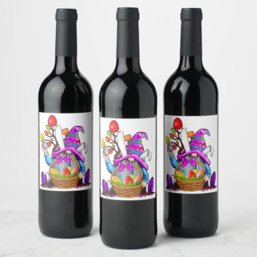 Gardening Gnome Bunny Eggs Love Easter Day  Wine Label