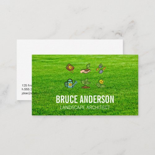 Gardening Icons  Cut Grass Background Business Card