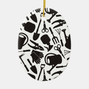 Gardening Icons Silhouettes Ceramic Ornament
