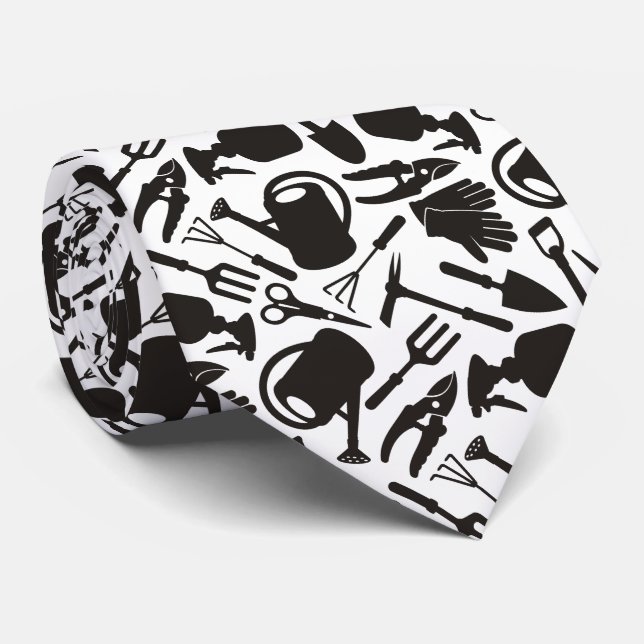Gardening Icons Silhouettes Neck Tie (Rolled)