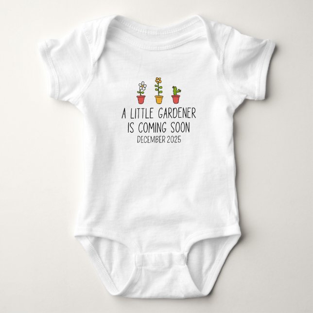 Gardening Infant Little Gardener Is Coming Soon Baby Bodysuit (Front)