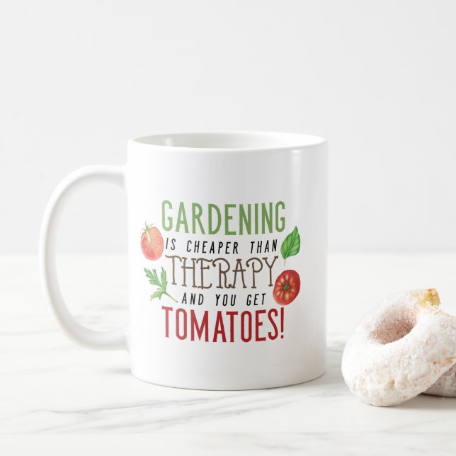 Gardening is better than therapy typography coffee mug (With Donut)