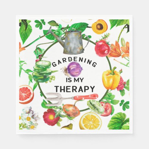 Gardening is my therapy vegetables  watering pot napkins