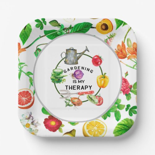 Gardening is my therapy vegetables  watering pot paper plates