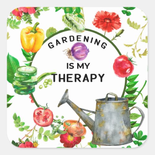 Gardening is my therapy vegetables  watering pot square sticker
